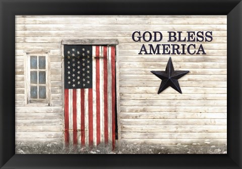 Framed God Bless American Flag Print