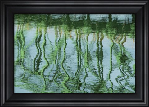 Framed Green Bridge Reflection in Water Print