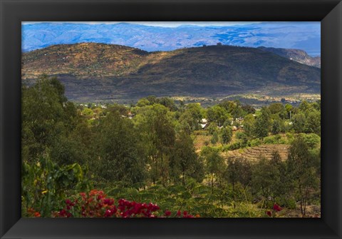 Framed Red flowers and Farmland in the Mountain, Konso, Ethiopia Print