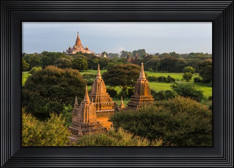 Framed Ancient Temple and Pagoda at Sunrise, Bagan, Mandalay Region, Myanmar Print