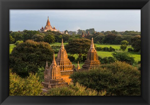 Framed Ancient Temple and Pagoda at Sunrise, Bagan, Mandalay Region, Myanmar Print