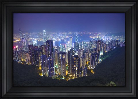 Framed China, Hong Kong, Overview of City at Night Print
