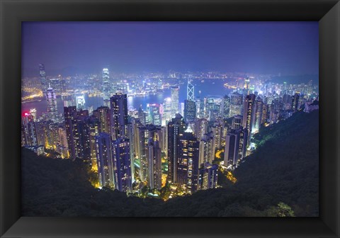 Framed China, Hong Kong, Overview of City at Night Print