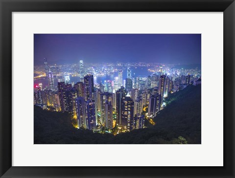 Framed China, Hong Kong, Overview of City at Night Print