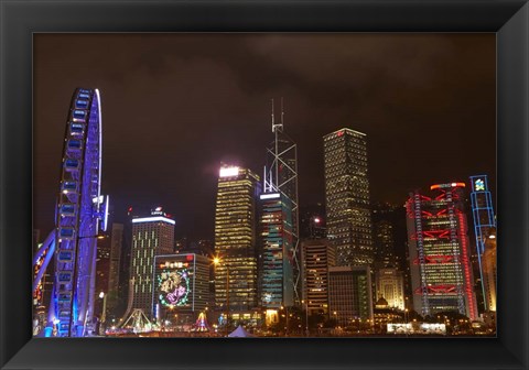 Framed Skyscrapers and Hong Kong Observation Wheel, Hong Kong, China Print