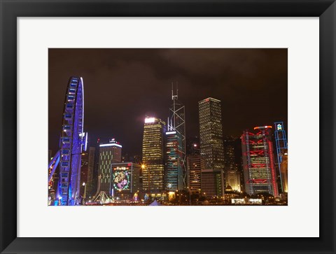 Framed Skyscrapers and Hong Kong Observation Wheel, Hong Kong, China Print