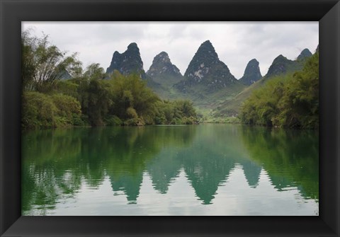 Framed Karst Hills with Longjiang River, Yizhou, Guangxi Province, China Print