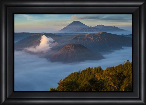 Framed Mt Bromo and Mt Merapi, East Java, Indonesia Print