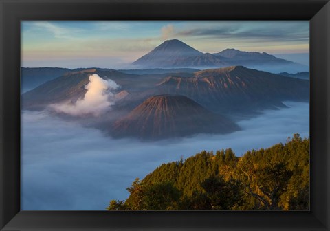 Framed Mt Bromo and Mt Merapi, East Java, Indonesia Print