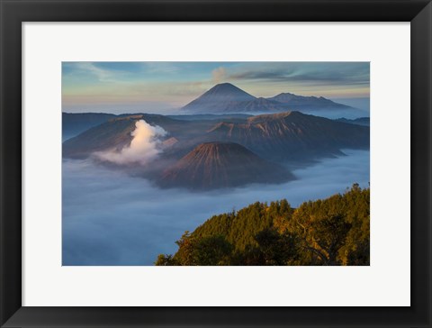 Framed Mt Bromo and Mt Merapi, East Java, Indonesia Print