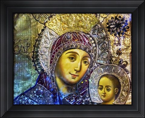 Framed Mary and Jesus Icon, Greek Orthodox Church of the Nativity Altar Nave, Bethlehem, Palestine Print