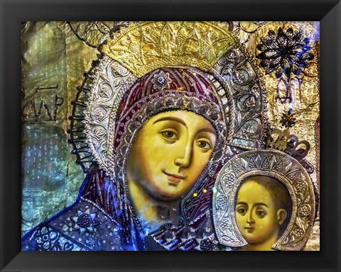 Framed Mary and Jesus Icon, Greek Orthodox Church of the Nativity Altar Nave, Bethlehem, Palestine Print