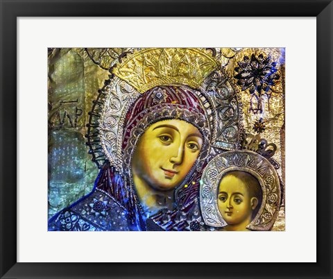 Framed Mary and Jesus Icon, Greek Orthodox Church of the Nativity Altar Nave, Bethlehem, Palestine Print