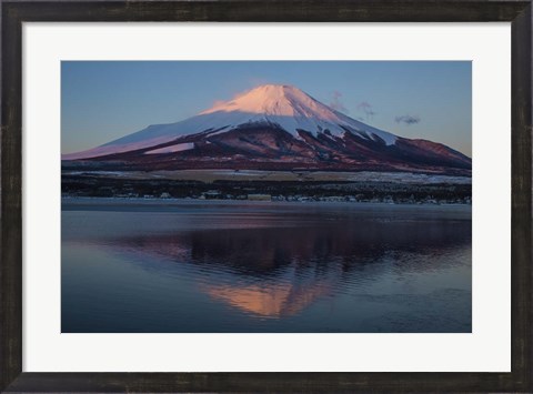 Framed Mt Fuji and Lake at sunrise, Honshu Island, Japan Print