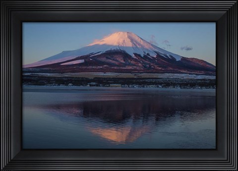Framed Mt Fuji and Lake at sunrise, Honshu Island, Japan Print
