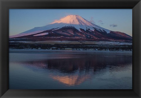 Framed Mt Fuji and Lake at sunrise, Honshu Island, Japan Print