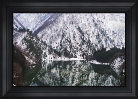 Framed Reflection of Mountain Covered with Snow in the Lake, Japan Print