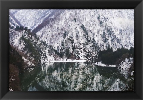 Framed Reflection of Mountain Covered with Snow in the Lake, Japan Print