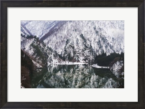 Framed Reflection of Mountain Covered with Snow in the Lake, Japan Print