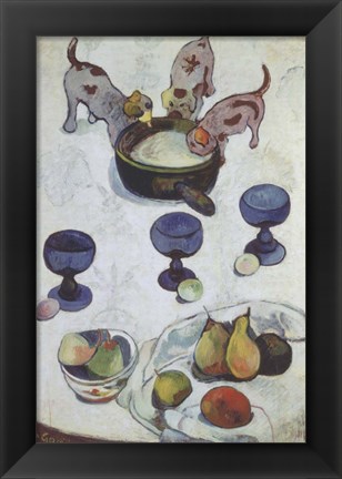 Framed Still Life with Three Puppies Print