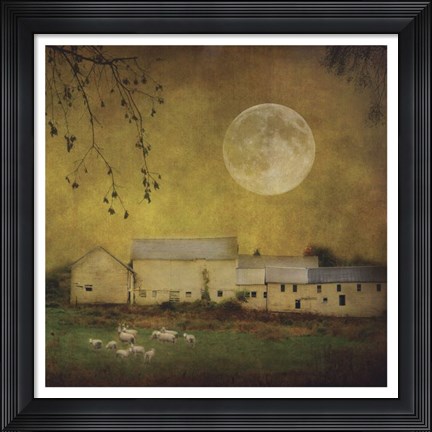 Framed Sheep Under a Harvest Moon Print