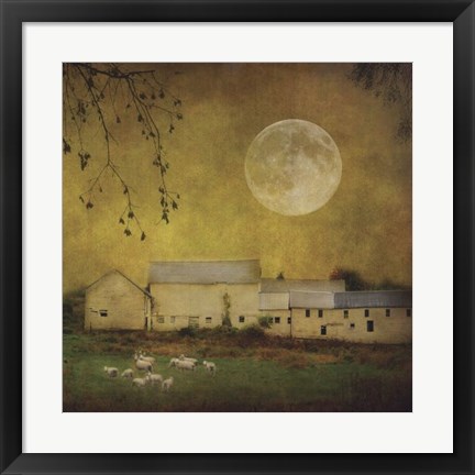 Framed Sheep Under a Harvest Moon Print