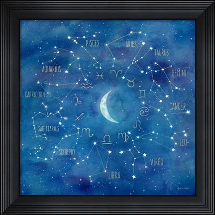 Framed Star Sign with Moon Square Print
