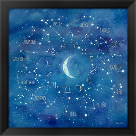 Framed Star Sign with Moon Square Print