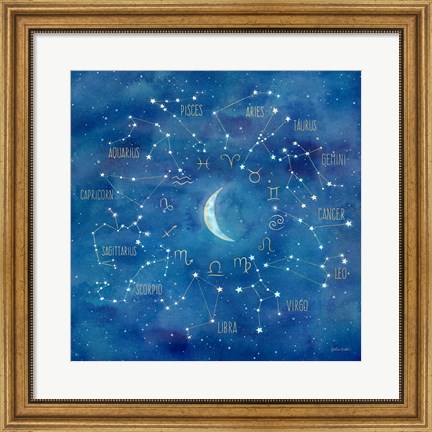 Framed Star Sign with Moon Square Print