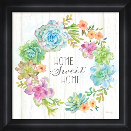 Framed Sweet Succulents Wreath Home Print