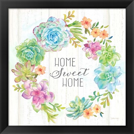 Framed Sweet Succulents Wreath Home Print