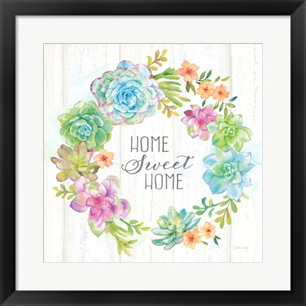 Framed Sweet Succulents Wreath Home Print