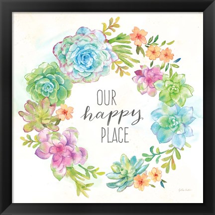 Framed Sweet Succulents Wreath Happy Place Print