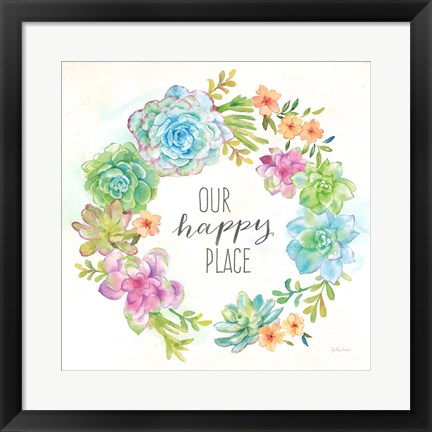 Framed Sweet Succulents Wreath Happy Place Print