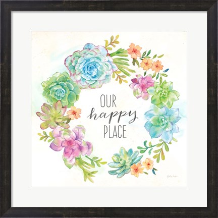 Framed Sweet Succulents Wreath Happy Place Print