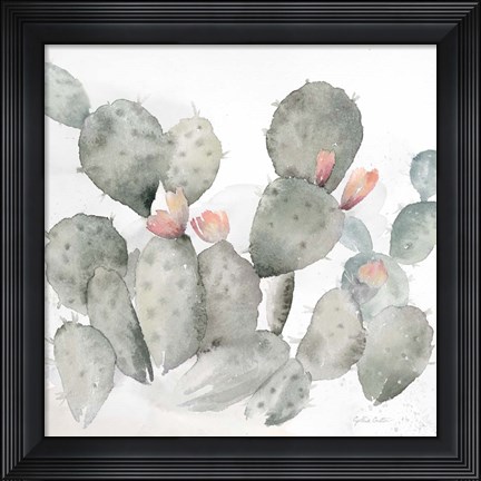 Framed Cactus Garden Gray Blush I Print