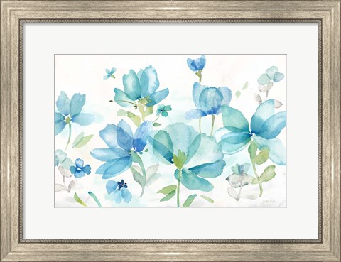 Framed Blue Poppy Field Landscape Print
