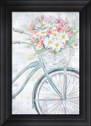 Framed Bike with Flower Basket Print