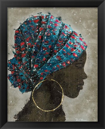 Framed Profile of a Woman I (gold hoop) Print