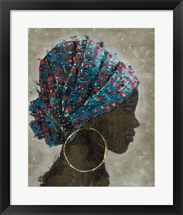 Framed Profile of a Woman I (gold hoop) Print