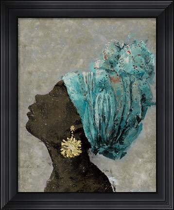 Framed Profile of a Woman II (gold earring) Print