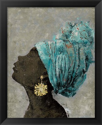 Framed Profile of a Woman II (gold earring) Print