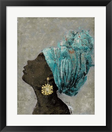 Framed Profile of a Woman II (gold earring) Print