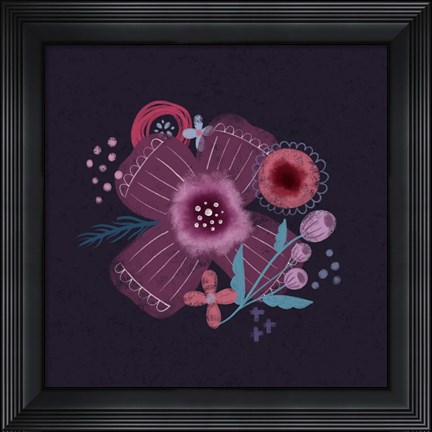 Framed Dark Purple Florals I Print