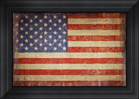 Framed Vintage Flag on Barnwood Print