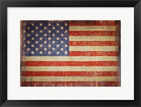 Framed Vintage Flag on Barnwood Print