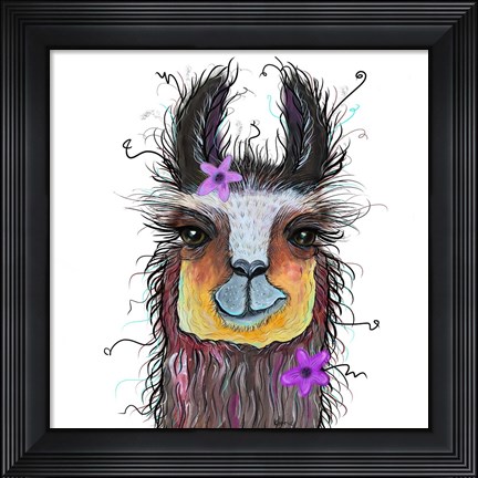Framed Llama with Purple Flower Print