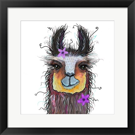 Framed Llama with Purple Flower Print