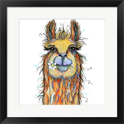 Framed Llama with Daisy Print