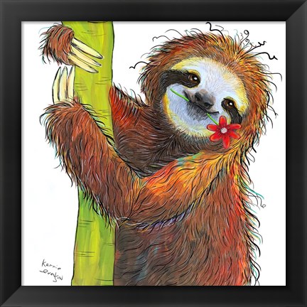 Framed Sloth with Red Flower Print